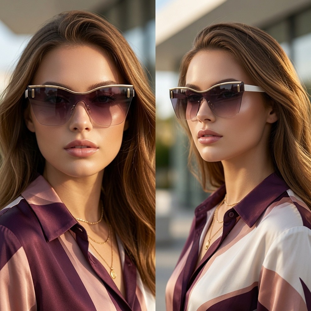 Rimless Sunglasses Women Fashion Oversized Square Gradient Lens‎ Cat Eye Lentes